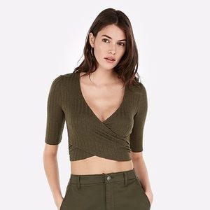 Express - Olive Green Surplice Crop Top - Size M